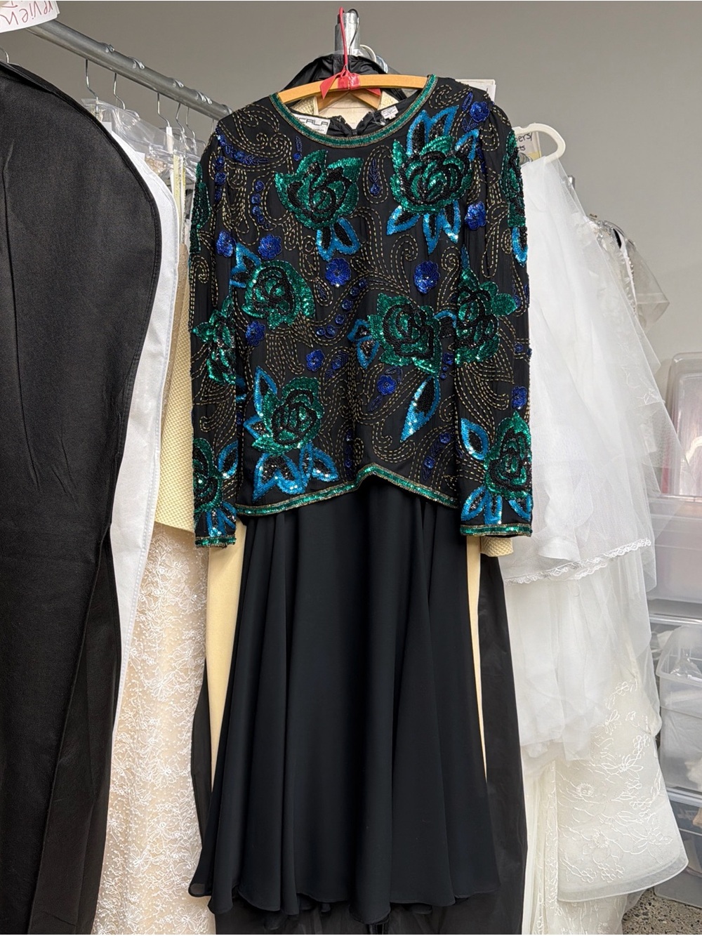 Scala large 1980s beaded sequin top with slip dress